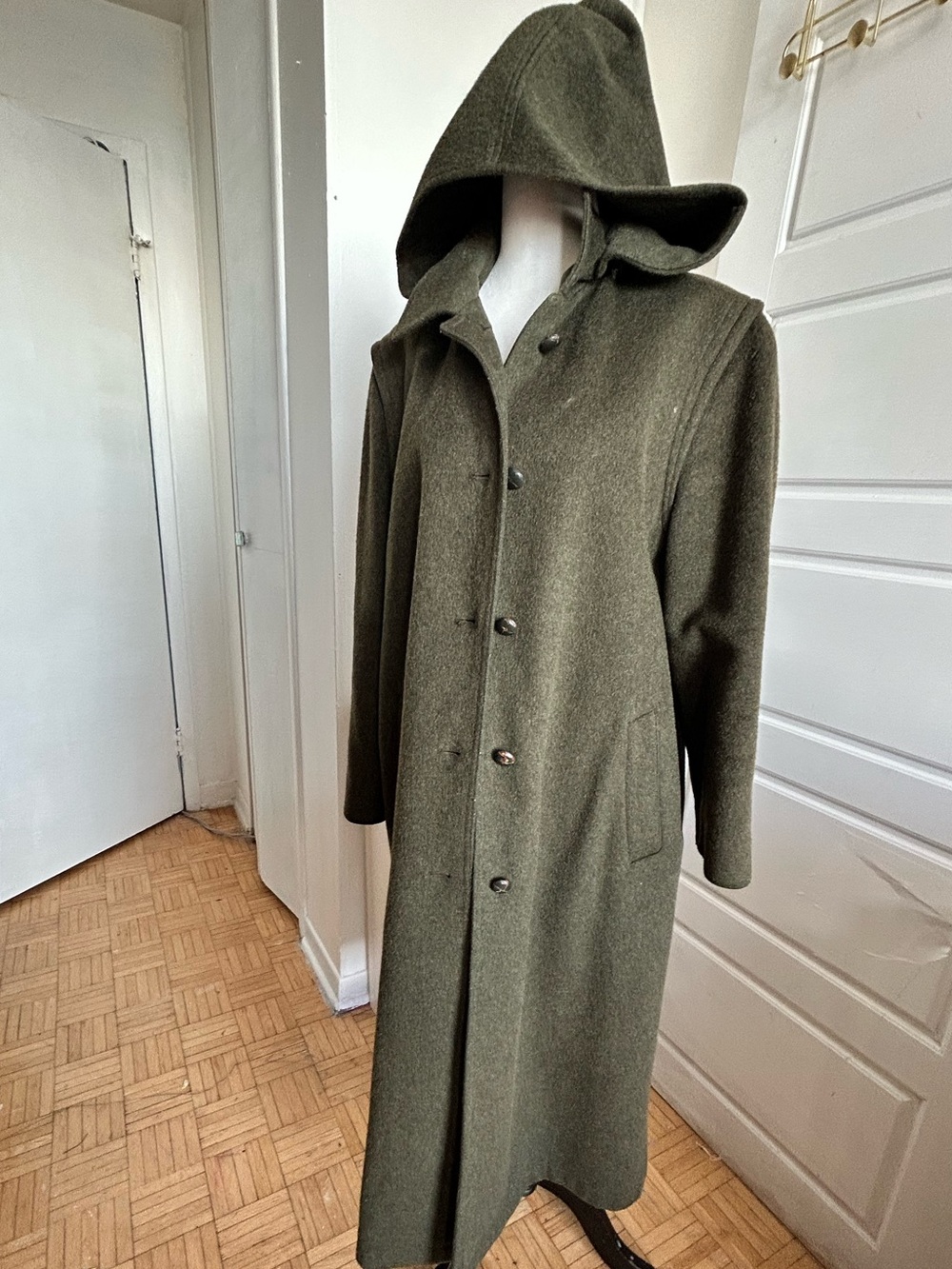 Steinbock Original Himalaya Loden 95% Wool Hooded Coat Dark Olive- 8 Excellent